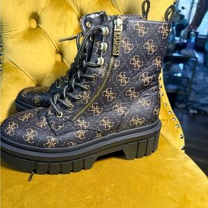 Guess Black and Brown Logo Ankle Boots